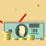 Creative illustration with dollar bill and coins representing financial concept on yellow background
